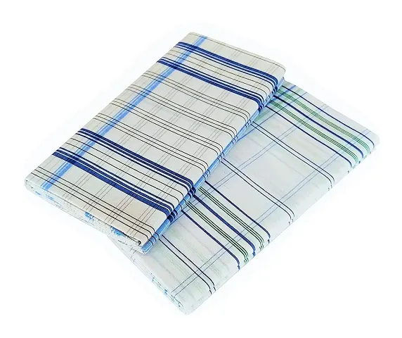 VASTRAM PolyCotton White Check Lungies for Men Free Size Unstitched Lungi Combo Pack of 2 Pieces, Length - 2 Mts. Each (Depends on Design Availability)