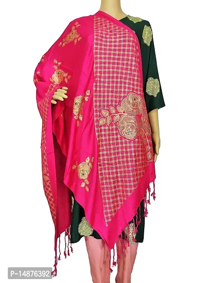 VASTRAM Fancy Stole Pink Color Made of Soft Satin Fabric, Size - 175 X 75 cm, (Design depends on stock availability)-thumb4