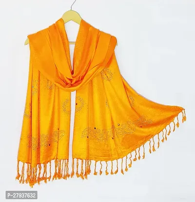 Elite Yellow Satin Printed Stole Scarf For Women and Girls-thumb0