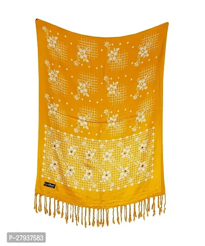 Elite Yellow Satin Printed Stole Scarf For Women and Girls