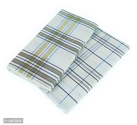VASTRAM PolyCotton White Check Lungi for Men Free Size Unstitched Lungi Combo (Pack of 2) Length- 2 Mts. Each (Depends on Design Availability)-thumb0