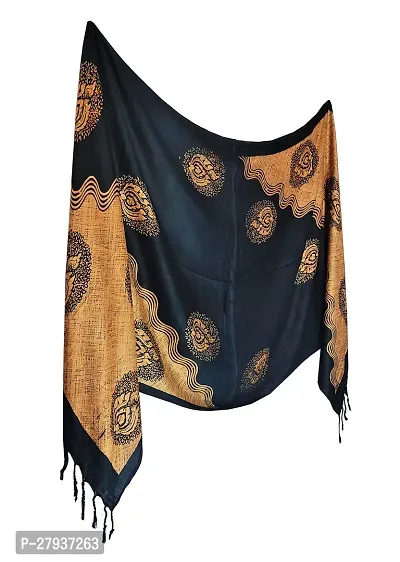 Elite Black Satin Printed Stole Scarf For Women and Girls