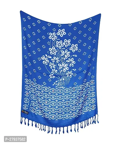 Elite Blue Satin Printed Stole Scarf For Women and Girls