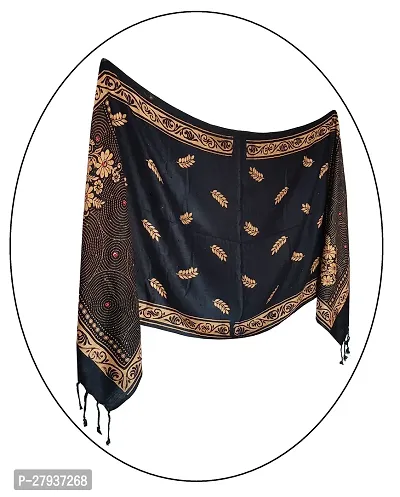 Elite Black Satin Printed Stole Scarf For Women and Girls