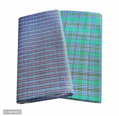 VASTRAM Poly Cotton lunges for Men Free Size Unstitched Lungi Combo Pack of 2 Length: 2 Meters Each (Depends on Design Availability)-thumb0