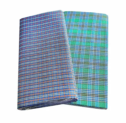 VASTRAM Poly Cotton lunges for Men Free Size Unstitched Lungi Combo Pack of 2 Length: 2 Meters Each (Depends on Design Availability)