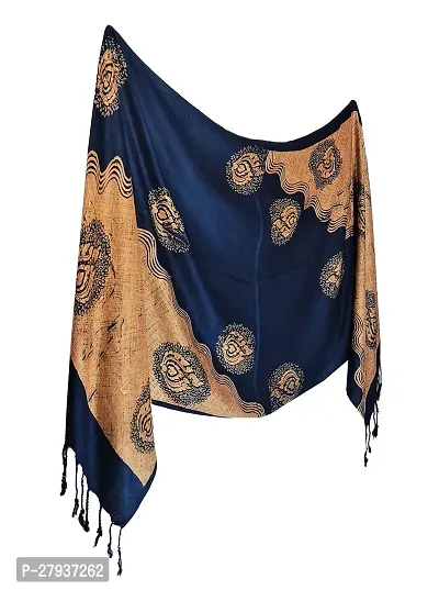 Elite Navy Blue Satin Printed Stole Scarf For Women and Girls-thumb0