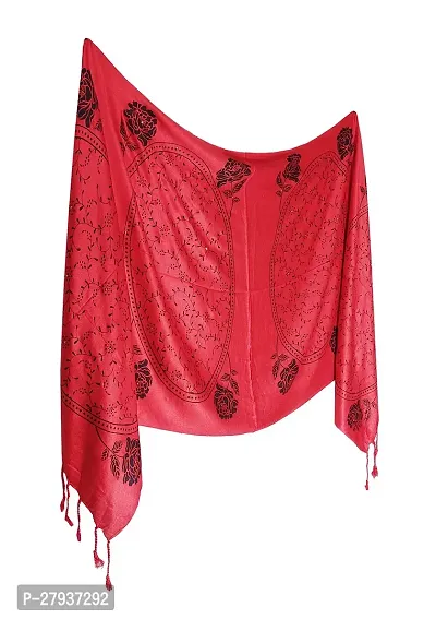 Elite Red Satin Printed Stole Scarf For Women and Girls