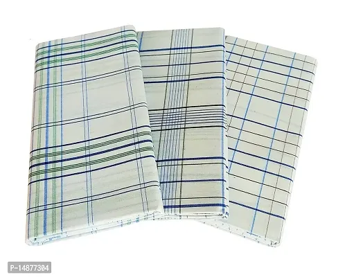 VASTRAM Poly-Cotton White Check lurgies for Men Free Size Unstitched Lungi Combo Pack of 3 Pieces, Length - 2 Mts. Each (Depends on Design Availability)-thumb0