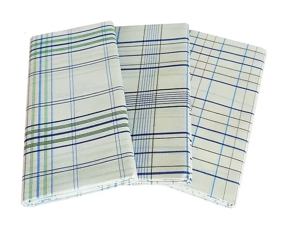 VASTRAM Poly-Cotton White Check lurgies for Men Free Size Unstitched Lungi Combo Pack of 3 Pieces, Length - 2 Mts. Each (Depends on Design Availability)
