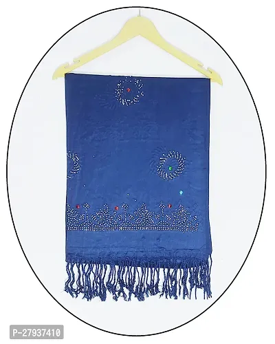 Elite Navy Blue Satin Printed Stole Scarf For Women and Girls
