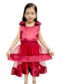 SATIKA VASTRAM LittleAngel Baby Girls Party Dress Net Polyester Floor Length with Sleeveless Bow Applique Ideal for Special Occasions-thumb1