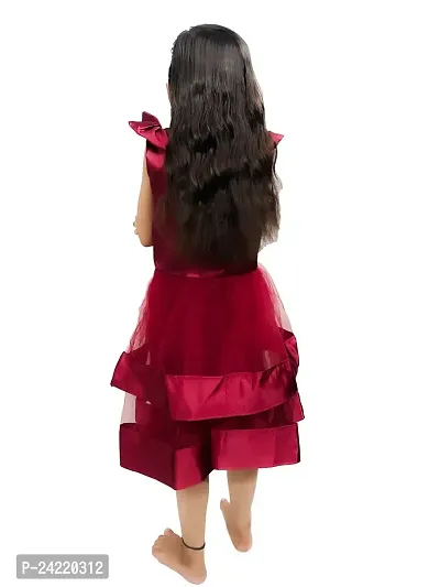 SATIKA VASTRAM Baby Girls Solid Net Polyester Floor Length Frock with Round Neck and Sleeveless (6-7 Years, Red)-thumb3