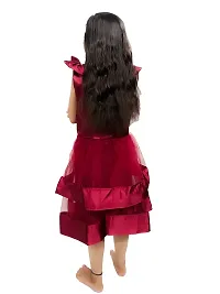 SATIKA VASTRAM Baby Girls Solid Net Polyester Floor Length Frock with Round Neck and Sleeveless (3-4 Years, Red)-thumb1