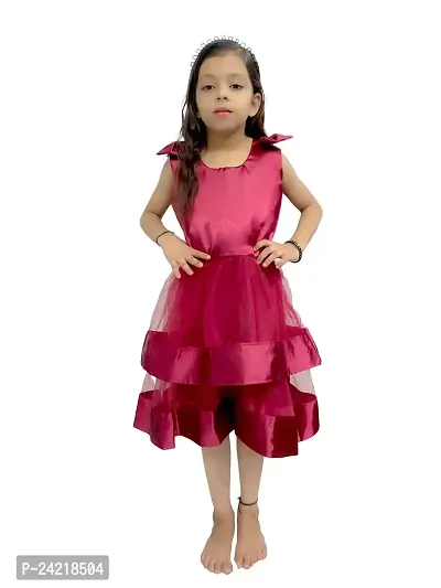 SATIKA VASTRAM Baby Girls Solid Net Polyester Floor Length Frock with Round Neck and Sleeveless (3-4 Years, Red)-thumb0