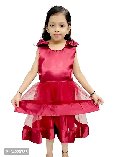 SATIKA VASTRAM Baby Girls Solid Net Polyester Floor Length Frock with Round Neck and Sleeveless (5-6 Years, Red)-thumb4