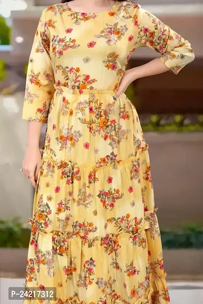 SATIKA VASTRAM Women's Western Cotton Blend Digital Printed Gown - Stylish and Glossy Fashion Choice (XXL) Yellow-thumb5