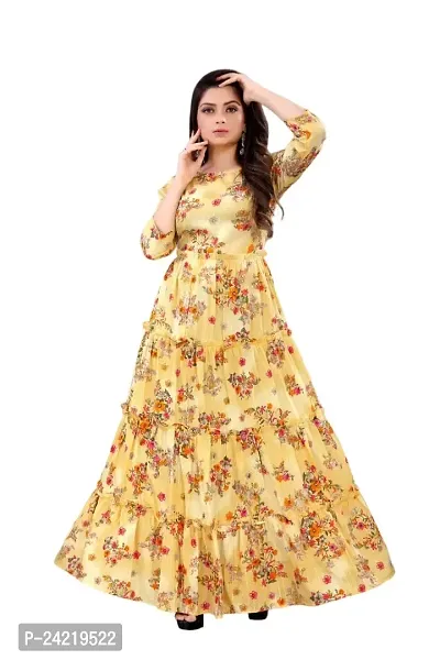 SATIKA VASTRAM Women's Western Cotton Blend Digital Printed Gown - Stylish and Glossy Fashion Choice (L) Yellow
