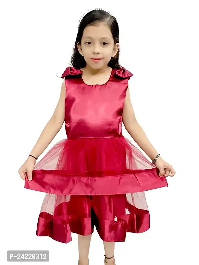 SATIKA VASTRAM Baby Girls Solid Net Polyester Floor Length Frock with Round Neck and Sleeveless (6-7 Years, Red)-thumb2