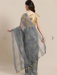 Stylish Organza Silk Grey Tassel Work Saree With Blouse Piece-thumb1