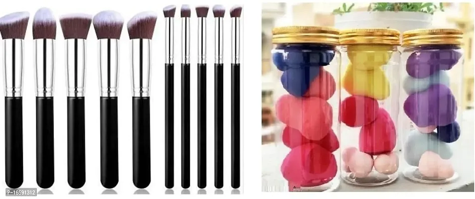 Proffessional Beauty  10 Pcs  Black Makeup Brushes With JAR Puff-thumb0