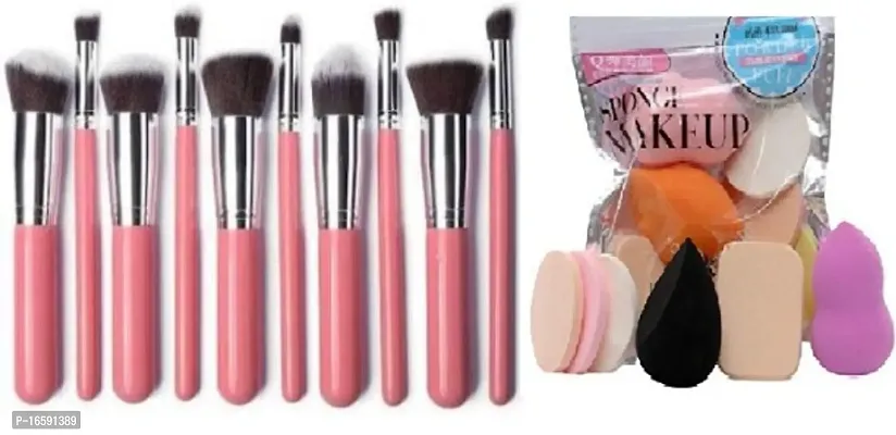 Proffessional Beauty Makeup brushes set of 10 Pink  brushes with Puff Packet mix color