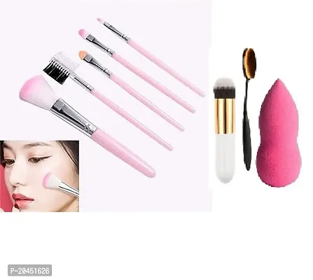 Proffessional beauty 5 Pcs Brush,white foundation makeup brush ,oval brush  with Blender Puff