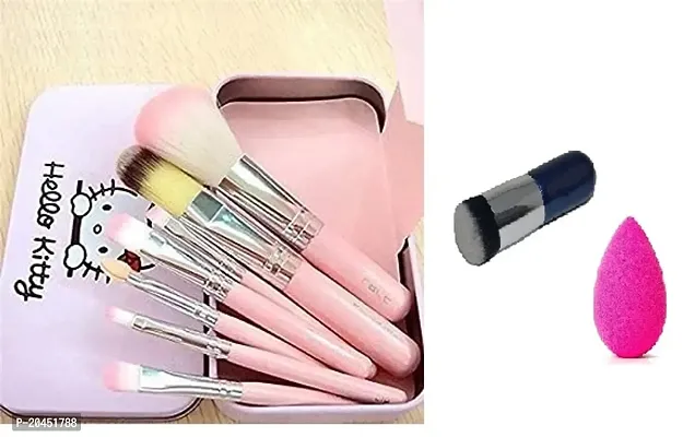 Proffessional beauty Pink Hello Kitty makeup brushes ,white foundation makeup brush with  puff