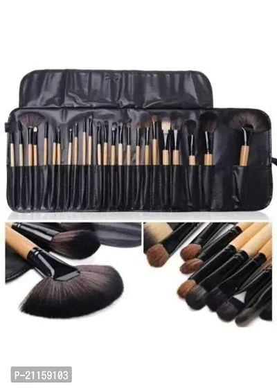 Soft Bristle Makeup Brush Set With Pu Leather Case - Black, 24 Pieces, 24 In 1 Makeup Brush Black-thumb0