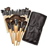 Soft Bristle Makeup Brush Set With Pu Leather Case - Black, 24 Pieces, 24 In 1 Makeup Brush Black-thumb1