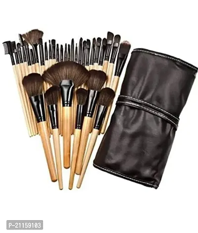 Soft Bristle Makeup Brush Set With Pu Leather Case - Black, 24 Pieces, 24 In 1 Makeup Brush Black-thumb2