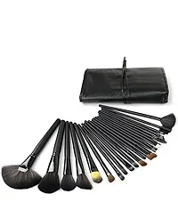 Soft Bristle Makeup Brush Set With Pu Leather Case - Black, 24 Pieces, 24 In 1 Makeup Brush Black-thumb2