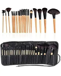 Soft Bristle Makeup Brush Set With Pu Leather Case - Black, 24 Pieces, 24 In 1 Makeup Brush Black-thumb3