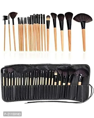 Soft Bristle Makeup Brush Set With Pu Leather Case - Black, 24 Pieces, 24 In 1 Makeup Brush Black-thumb4