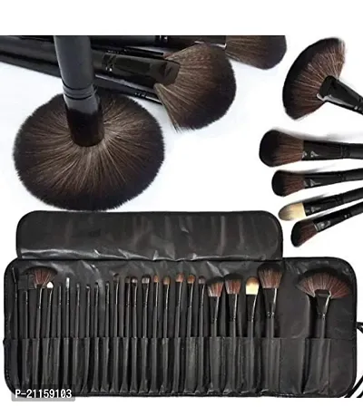 Soft Bristle Makeup Brush Set With Pu Leather Case - Black, 24 Pieces, 24 In 1 Makeup Brush Black-thumb5