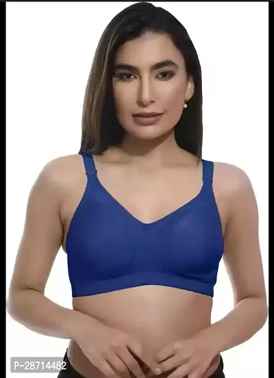 Stylish Blue Cotton Blend Solid Bras For Women