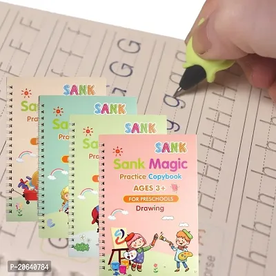 Magic Practice Copybook, (4 BOOK + 10 REFILL+ 2 Pen +2 Grip) Number Tracing Book for Preschoolers with Pen, Magic Calligraphy Copybook Set Practical Reusable Writing Tool Simple Hand Lettering-thumb0