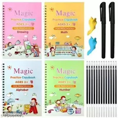 Magic Practice Copybook, (4 BOOK + 10 REFILL+ 2 Pen +2 Grip) Number Tracing Book for Preschoolers with Pen, Magic Calligraphy Copybook Set Practical Reusable Writing Tool Simple Hand Lettering-thumb2