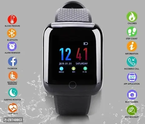 ID116 Bluetooth Smart Watch for Boys Android  iOS Devices Touchscreen Fitness Tracker for Men Women, Kids Activity with Step Counting Waterproof - Black