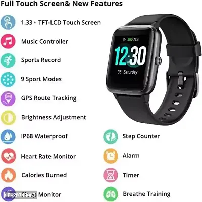ID116 Bluetooth Smart Watch for Boys Android  iOS Devices Touchscreen Fitness Tracker for Men Women, Kids Activity with Step Counting Waterproof - Black-thumb5