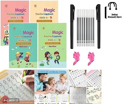 Magic Practice Copybook, (4 BOOK + 10 REFILL+ 1 Pen +1 Grip) Number Tracing Book for Preschoolers with Pen, Magic Calligraphy Copybook Set Practical Reusable Writing Tool Simple Hand Lettering./-thumb5