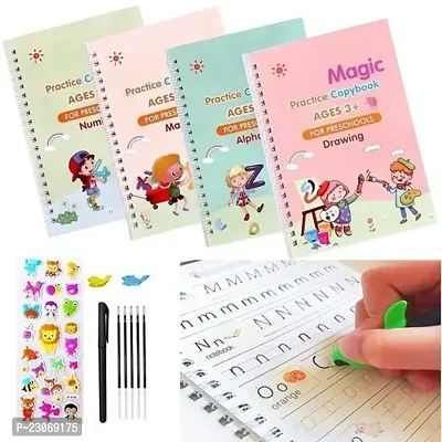 Magic Practice Copybook, (4 BOOK + 10 REFILL+ 1 Pen +1 Grip) Number Tracing Book for Preschoolers with Pen, Magic Calligraphy Copybook Set Practical Reusable Writing Tool Simple Hand Lettering//.-thumb0