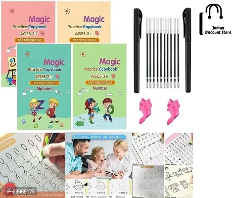 Magic Practice Copybook, (4 BOOK + 10 REFILL+ 1 Pen +1 Grip) Number Tracing Book for Preschoolers with Pen, Magic Calligraphy Copybook Set Practical Reusable Writing Tool Simple Hand Lettering//.-thumb5