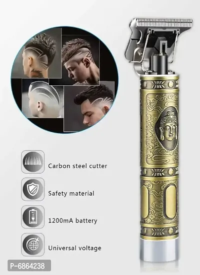 Show Shine Electric Metallic Gold Outliner Grooming Zero Gapped Baldheaded Barbershop Hair Trimmer Rechargeable Cordless Close Cutting T Blade Clippers Trimmer Beard Shaver for Men (Golden color) (Des-thumb0