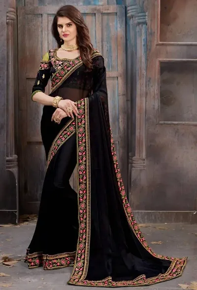 Georgette Embroidered Lace Border Sarees with Blouse piece
