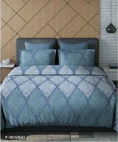 Comfortable Blue Cotton King Size Printed 1 Bedsheet With 2 Pillowcovers