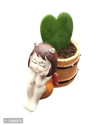 Phulwa Hoya Heart Plant with Animated Girl Resin Pot, Perfect Indoor Plant for Home d?cor and Office decore