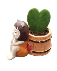 Phulwa Hoya Heart Plant with Animated Girl Resin Pot, Perfect Indoor Plant for Home d?cor and Office decore-thumb1