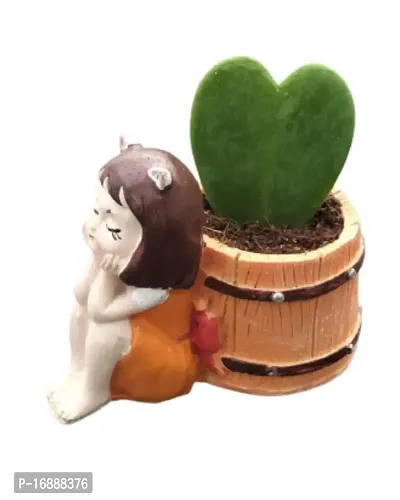 Phulwa Hoya Heart Plant with Animated Girl Resin Pot, Perfect Indoor Plant for Home d?cor and Office decore-thumb2