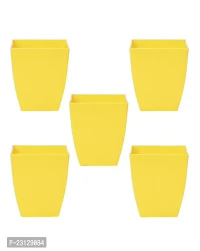 PHULWA 3'' Square Plastic Pot (Set of 5 Yellow Color pots)